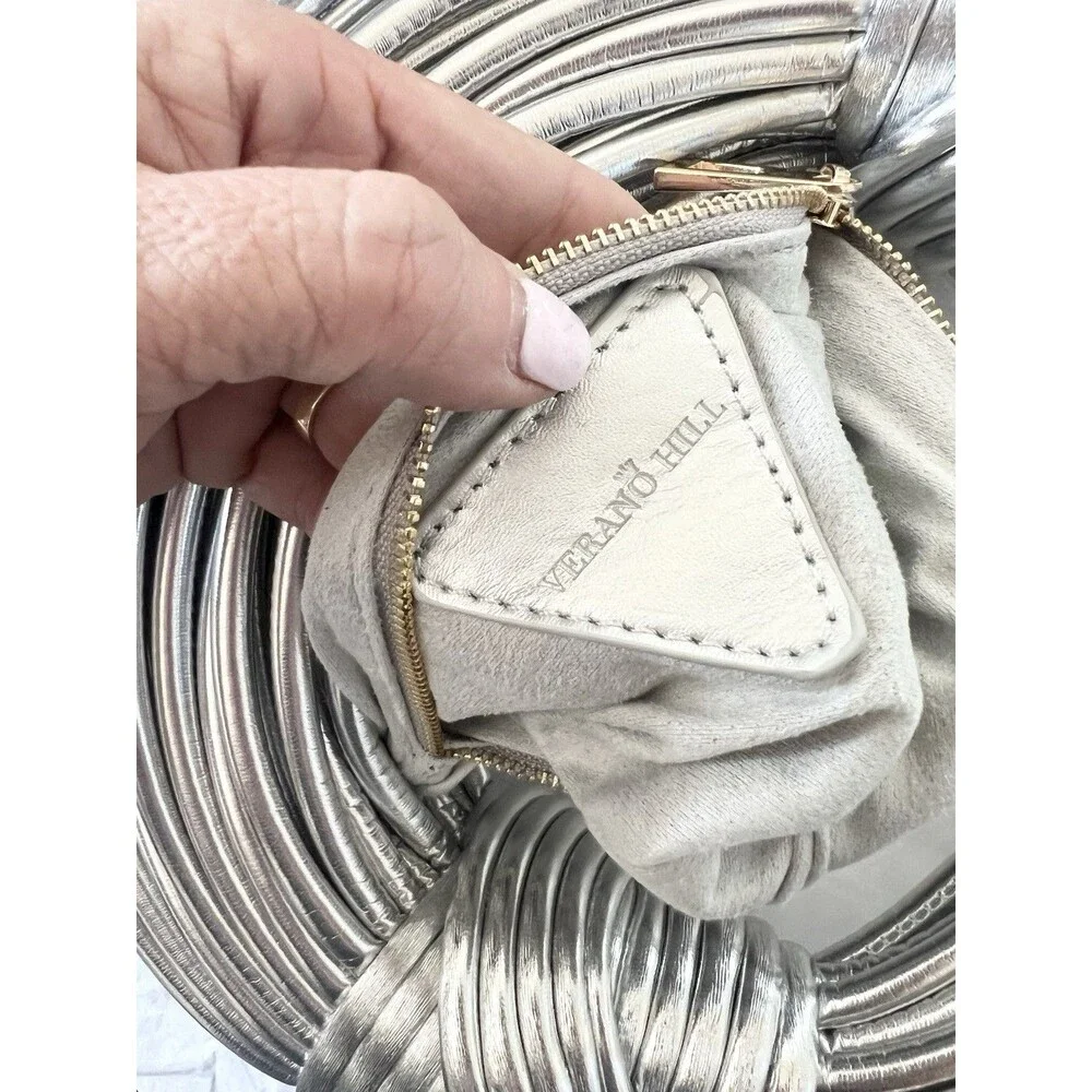 VERANO HILL Silver Crescent Unique Soiree Cocktail Amanda Rope Vegan Leather Bag